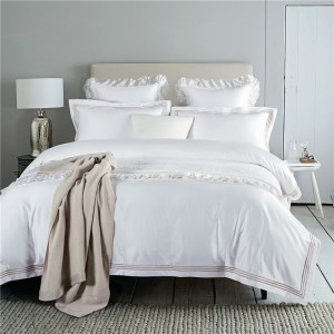 โรงงาน Sufang สีขาว 6080s ผ้าฝ้าย 100% ปักชุดผ้าปูที่นอนห้องนอนโรงแรม