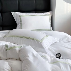 Set di lenzuola ricamate in raso di cotone 100% bianco a 3 righe, set di lenzuola per hotel High Star