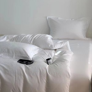 Set di biancheria da letto con ricamo classico in cotone 100% Set di lenzuola per hotel bianco