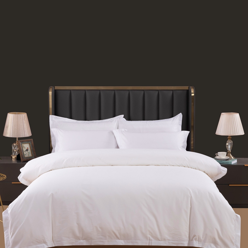 Høj kvalitet Almindelig hvid 6080S 400TC 100% Bomuld Satin Hotel Soveværelse Sengetøjssæt
