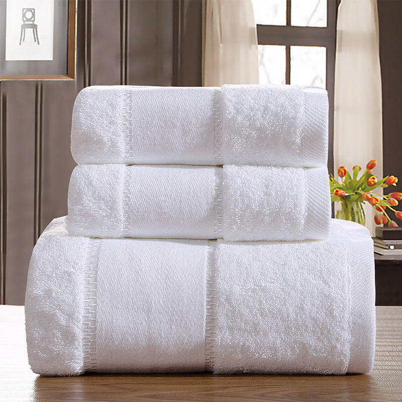 Ready To Ship 3Pcs Cotton Five-Star Dobby Border White Face Hand Bath Towel Set Featured Image