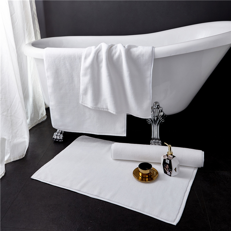 Supply Hotel High Quality White Cotton Absorb Water Non Slip Jacquard Bath Mat