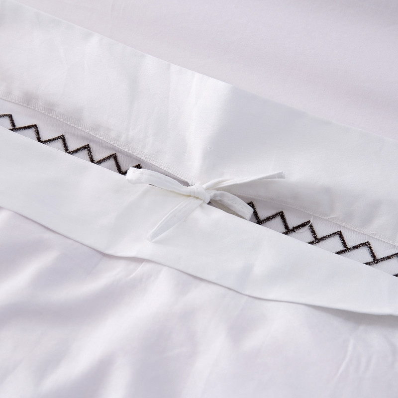 White 6080S 100% Cotton Arrow Embroidered Hotel Bedroom Sheet Set
