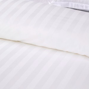 Plain White 6080S 100% Cotton 3cm Stripe Hotel Bedroom Bedding Sheet Set