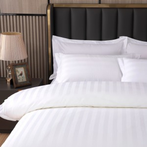 Set lenjerie de pat alb simplu 6080S 100% bumbac cu dungi de 3 cm pentru dormitor de hotel