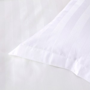 Set lenjerie de pat alb simplu 6080S 100% bumbac cu dungi de 3 cm pentru dormitor de hotel