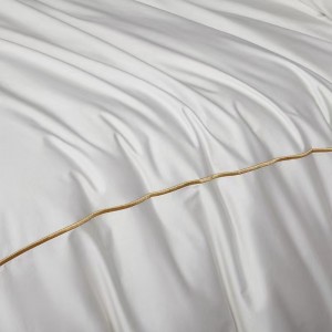 Set lenjerie de pat 100% bumbac, alb, 300TC, husă de pat brodata cu o singură linie