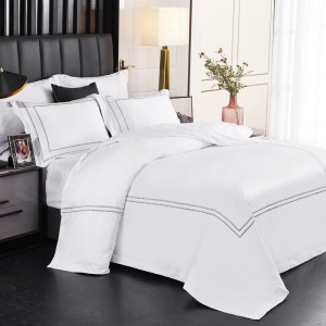 طقم ملاءة سرير 400TC من القطن الأبيض بنسبة 100% غطاء لحاف مطرز منقط