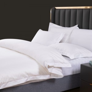 مجموعة ملاءات سرير عالية الجودة بيضاء سادة 6080S 400TC 100% قطن من الساتين لغرفة نوم الفندق
