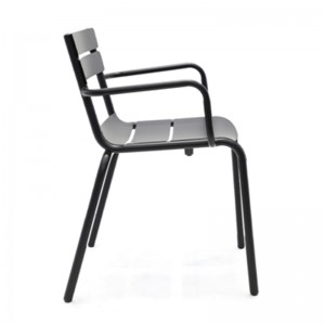 Cadira d'exterior d'acer metàl·lic de fàbrica, cadira de restaurant, cadira de menjador, cadira de metall apilable a l'aire lliure