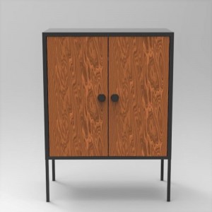 Moderne Black Steel Storage Cabinet mei Double Wood Finish Doors GO-A6060