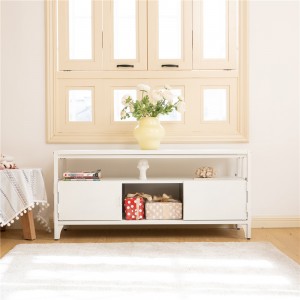 TV Cabinet with Metal Shelf White