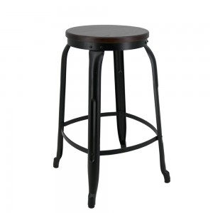 Factory industrial steel bar stool with wood seat stacking metal steel bar stool with wooden seat
