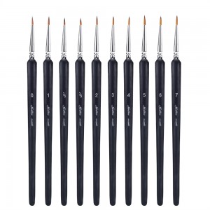 10pcs/set Fine Detail Black Wooden Handle Nylon Acrylic Artist Paint Brushes Sets China Manufacturer