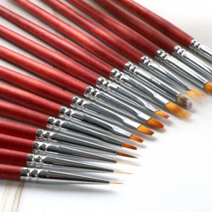 15pcs/set New arrival Red Wooden Nylon Hair Acrylic Nail Art Brush Set