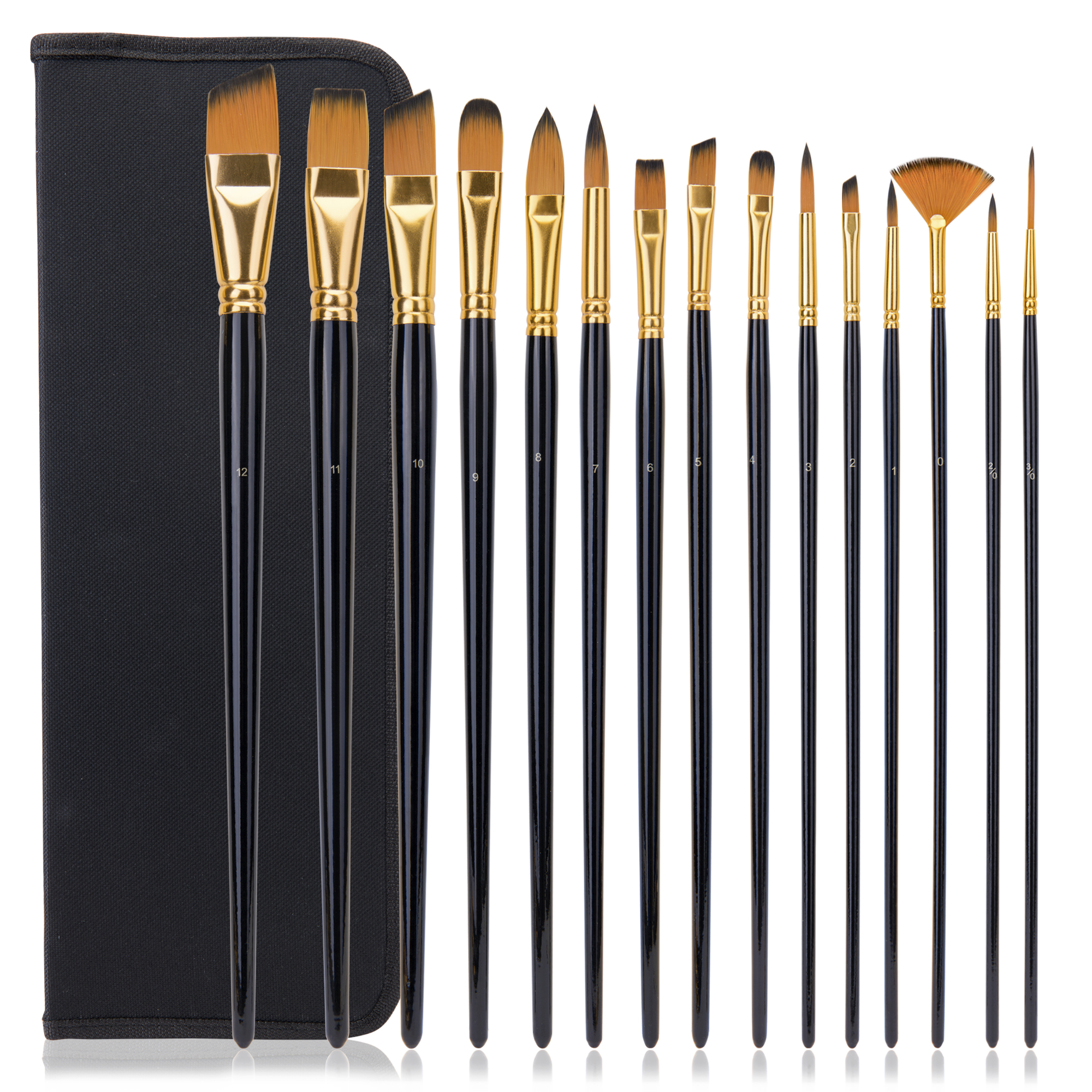Professional China Paint Brushes For Acrylic Paint - 15pcs/set Different Brush Shapes Black Long Handle Acrylic Paint Brush Set – Fontainebleau