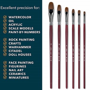 Sable Hair Long Handle Filbert Paint Brush Set For Acrylic Oil Gouache Watercolor Painting Brush Set