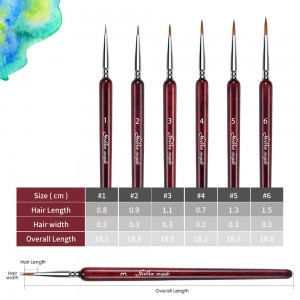 Golden Maple 6pcs Detail Liner Artist Paint Brush Set with Oem design