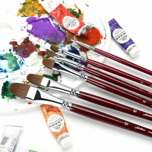 Sable Hair Long Handle Filbert Paint Brush Set For Acrylic Oil Gouache Watercolor Painting Brush Set