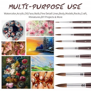 9PCS Kolinsky Sable Round Pointed Professional Watercolor Brushes Set