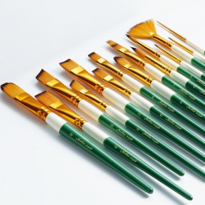 New Wholesale 15 Pcs Art Paint Brushes Green & White Handle Paint Brush Set For Kids Acrylic Watercolor Painting