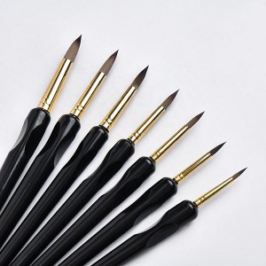 7Pcs Weasel Hair Detail Paint Brush Set Black Wooden Handle Artist Paint Brushes