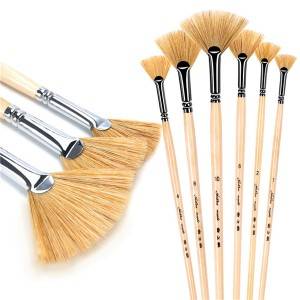 6pcs bristle hair hog original wood handle artist paint brush set with custom logo