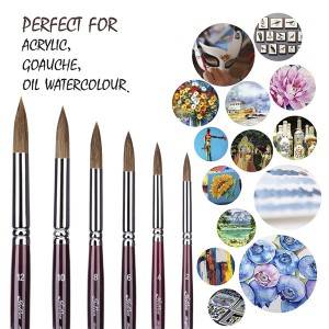 6pcs Elu Sable Hair Artists Round Point Tip Art Paint Brush Set Watercolor Acrylic Painting Supplies