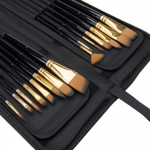 15pcs/set Different Brush Shapes Black Long Handle Acrylic Paint Brush Set