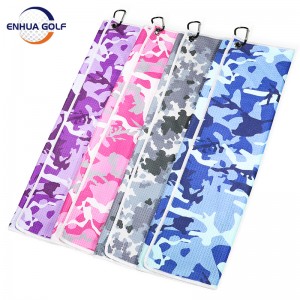 Golf Towel for Golf Bags with Clip Microfiber Waffle Pattern Golf Towel,Tri-fold Golf Towel Camouflage Color Golf Club Cleaning Towel Clubber Cleaning Tools Golf Cart Putter cleaner High Quality Full digital color printing