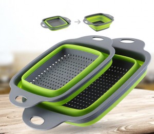 2pcs Silicone Folding Drain Basket Fruit Vegetable Washing Basket Foldable  Kitchen Storage Tool