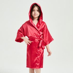 Kids Hooded Robes Satin Dressing Gown Sleep Lounge Nightwear Short Silk touching skin friendly