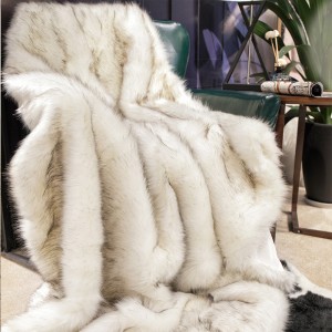 Luxury Warm Stripe Dye Soft FOX Faux Fur both sides Throw Blanket for Winter