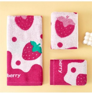 Fruit Pattern Hand Towels Cute Strawberry Soft Face Towel, Pink Super Absorbent Pure Cotton Towel