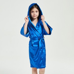 Kids Hooded Robes Satin Dressing Gown Sleep Lounge Nightwear Short Silk touching skin friendly