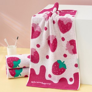Fruit Pattern Hand Towels Cute Strawberry Soft Face Towel, Pink Super Absorbent Pure Cotton Towel