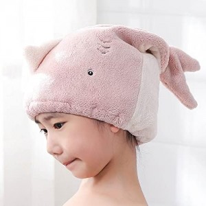 Girl HairDry Hat Microfiber Hair Towels Lovely Pink Fish
