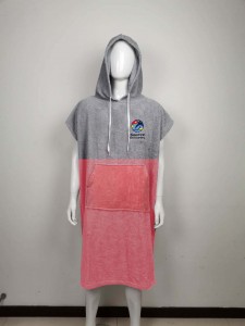 Hoodie poncho surf bath towel with two fabric color contrast