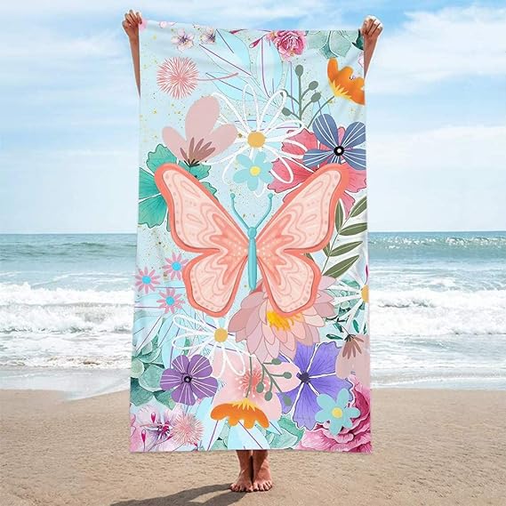 DOMIKING Flowers Butterflies Beach Towels Oversized Microfiber Beach Towel  for Adults Quick Fast Dry Lightweight Big Large Towels Blanket for Travel