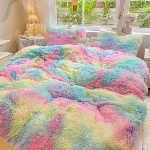 Colorful Rainbow Throw Blanket – Ultra Long Pile, Luxury Fluffy for Home Couch, Fuzzy Plush Colorful quilt