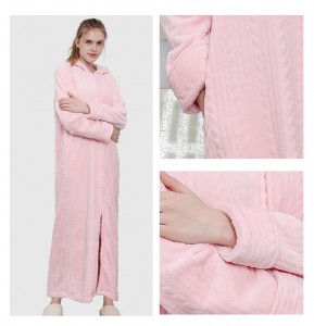 Women’s Bathrobe Zip Up Fleece Robe Long Warm Fitted