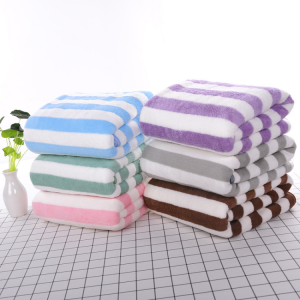 Coral Fleece Stripe Towel Set Super Absorbent Lightweight Soft Quick Dry for Bathroom set
