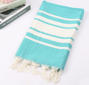 Custom logo wholesale striped design tassels sand proof beach towel with cotton polyester towel