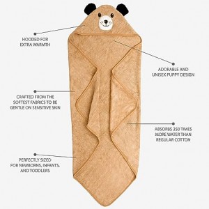 Premium Bamboo Baby Hooded Towel with Unique Dog Design