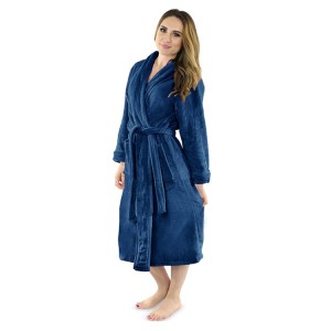 Women Bathrobe Plush Fleece Shawl Collar Long Robe