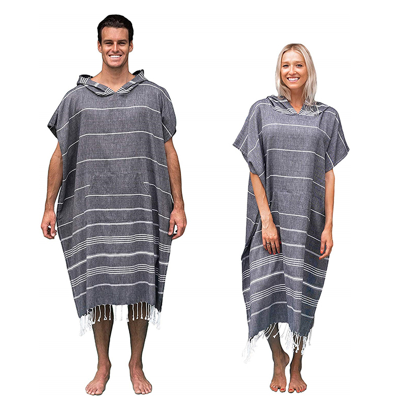 towel poncho hooded Turkish cotton for beach surf swimming lightweight with tassel Featured Image