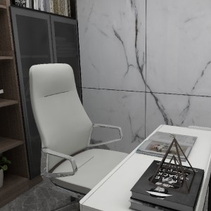 Cadeira giratória de couro cinza com encosto alto para escritório
