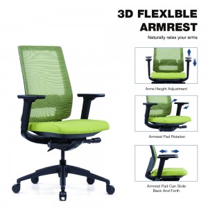 เก้าอี้ผ้าสำนักงานหลังกลางดีไซน์แฟชั่นสีเขียวสำหรับพนักงาน