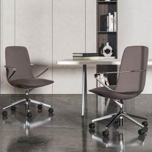 Goodtone Modern Style Light Color Genuine Leather Office Chair Meeting Chair