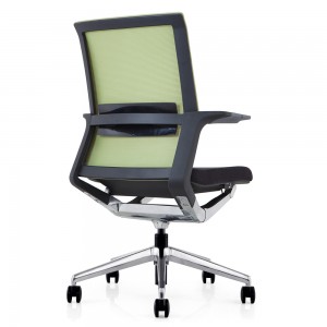 Cadeira giratória de escritório para funcionários com apoio de braço fixo de malha traseira intermediária